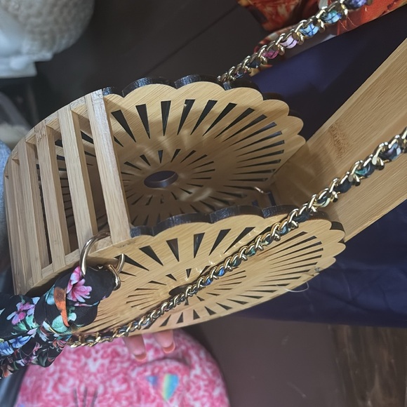 boho wooden Bamboo Half-Moon Handbag with Floral Strap boho wood - Picture 5 of 10